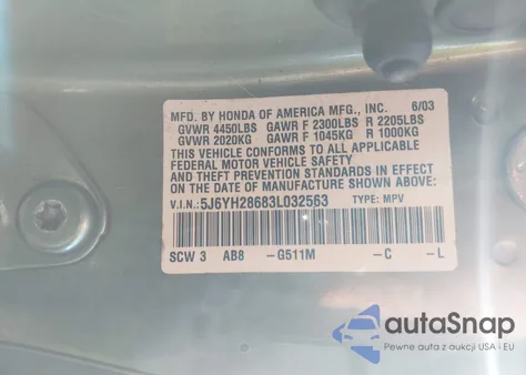 2003 Honda Element Ex из США, поврежденный, VIN 5J6YH28683L032563